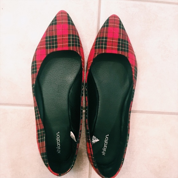 Red Plaid Striped Flats