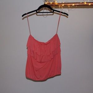 Coral strapless crop top