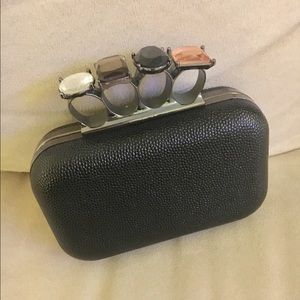 Black and Jeweled Bebe Knuckle Clutch