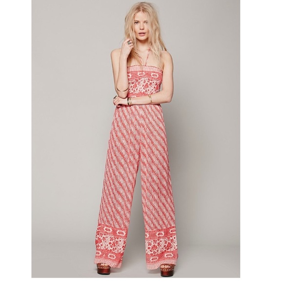 Free people long red cotton romper