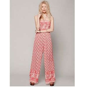 Free people long red cotton romper