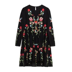 Zara embroidered floral swing dress.