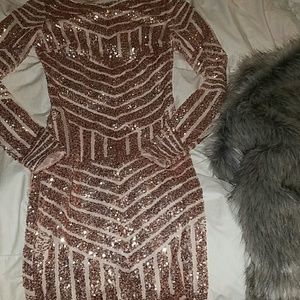 Rose Gold Open Back Sequin Dress