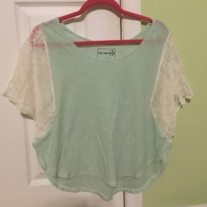Free People Green and Cream Flowy Top