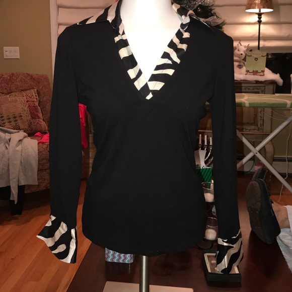 Cache black long sleeve collared shirt