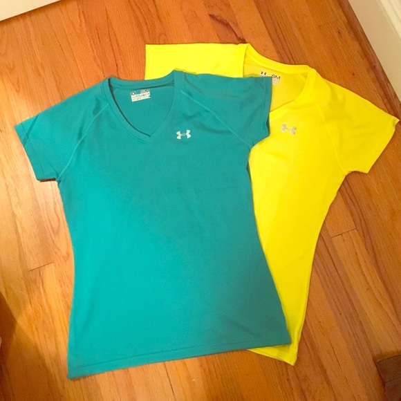 Two Under Armour semi-fitted heat gear shirts