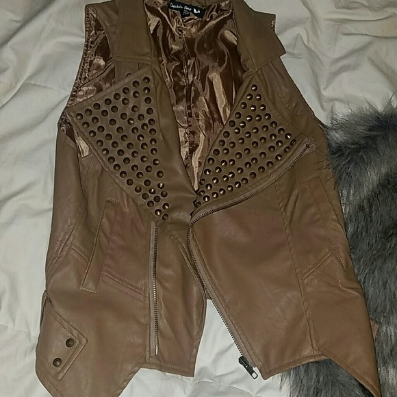 Light Brown studded faux leather vest