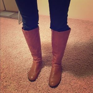 Light-brown, leather boots.