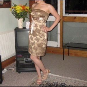 Champagne gold embossed strapless dress medium