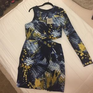 Cocktail Dress with One Long Sleeve & Side Cut Out