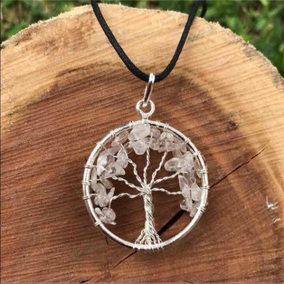 Clear Quartz Tree of Life Gemstone Necklace