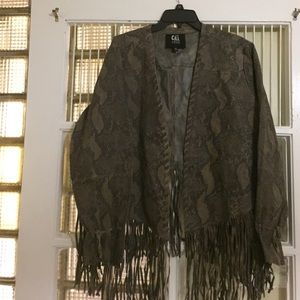 All leather fringed animal print jacket