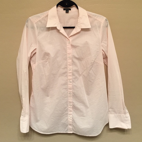 Peach/White Ann Taylor Striped Button-Down Blouse