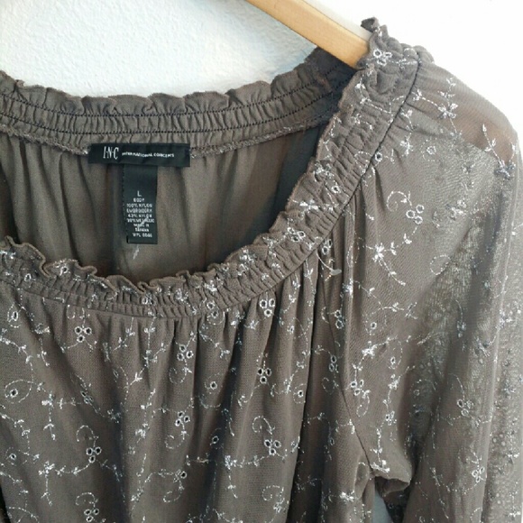 Taupe and Silver Eyelet Blouse