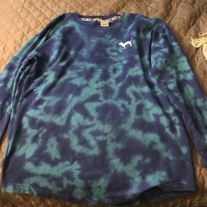 Pink Victoria's Secret blue tie dye crew neck