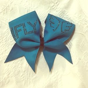 rhinestone Blue / Teal "I FLY" cheerleading bow
