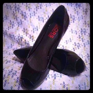 Michael Kors Heels Black Leather Peep Toe Platform