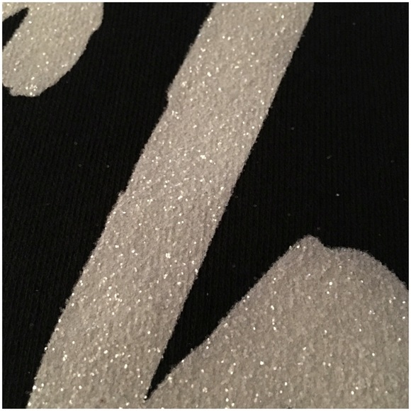 Sweatshirt Top Hoodie Black White Glitter Lettering Lightweight NWT - Picture 2 of 3