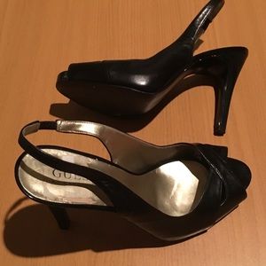 Black leather Guess sling back heel, Sz 6 1/2