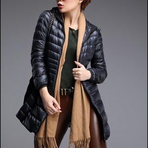 Black Uniqlo Ultra Light Down Hooded Puffer Coat