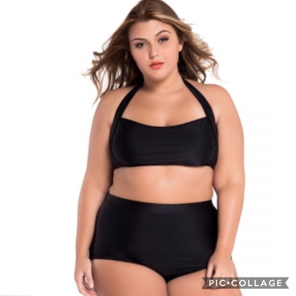 💕NEW PLUS {3X} Black Halter bikini top and bottom - Picture 2 of 3