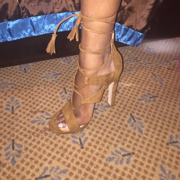Brown laceup heels