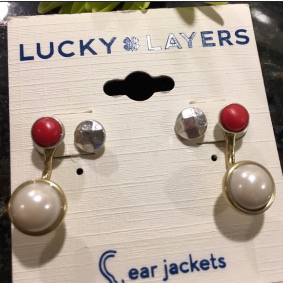 LUCKY BRAND GOLD PEARL & CORAL EAR JACKET SET - Picture 2 of 3