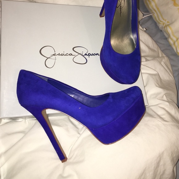Combat blue suede Jessica Simpson platforms