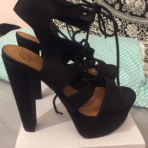 Black Lace Up Platform Heels