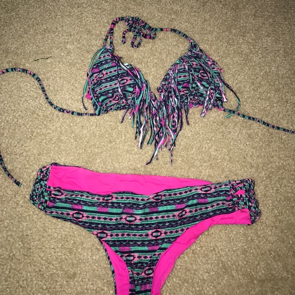 Billa Bong bikini fringe pink tribal print