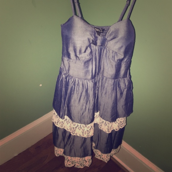 blue dress with white lace