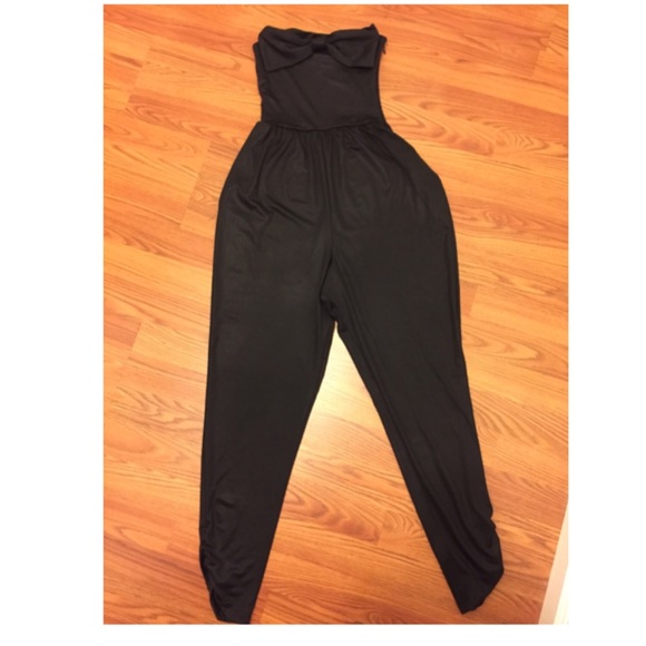 Pants - Black Bow Strapless Jumpsuit