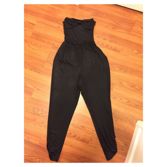 Black Bow Strapless Jumpsuit - Picture 2 of 4