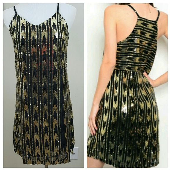 Dresses & Skirts - Black & Gold Sequin Cocktail Dress - SM