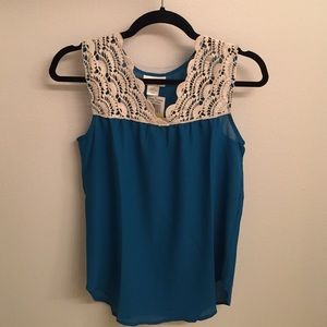 NWOT blue top with lace detail