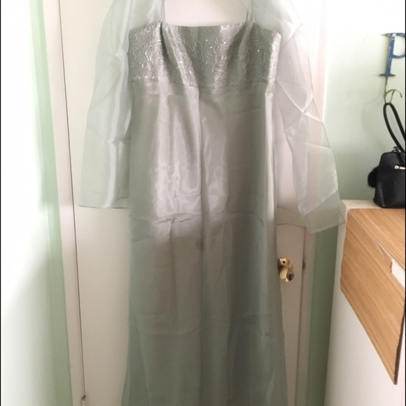 Michaelangelo sage green long evening gown