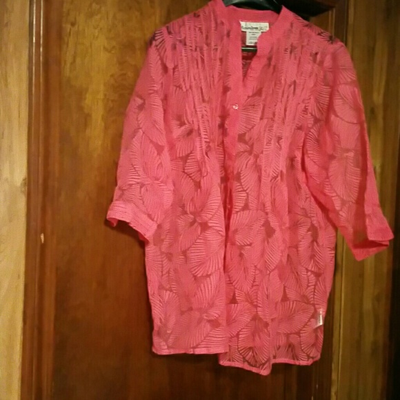 Pink Burn-out Blouse with Palm Leaf Design