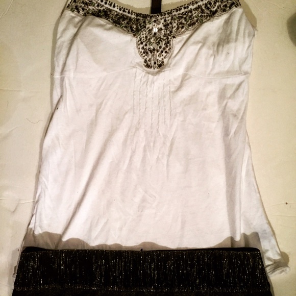 Stunning embellished sequence eggshell tank sz S - Picture 3 of 4