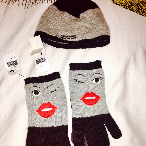 Authentic Moschino "Cheap/Chic" Hat & Gloves Set.
