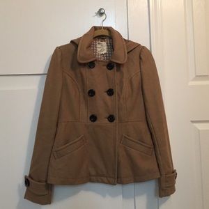 Tulle Brown Pea Coat with Lining & Detachable Hood