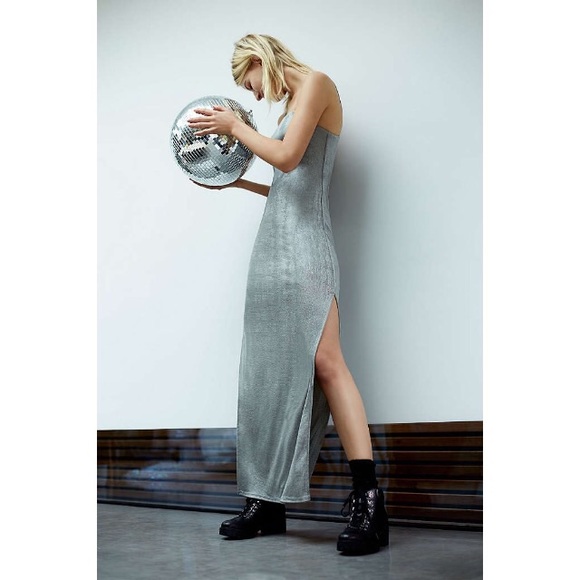 Silent + Noise Metallic Silver Maxi Dress