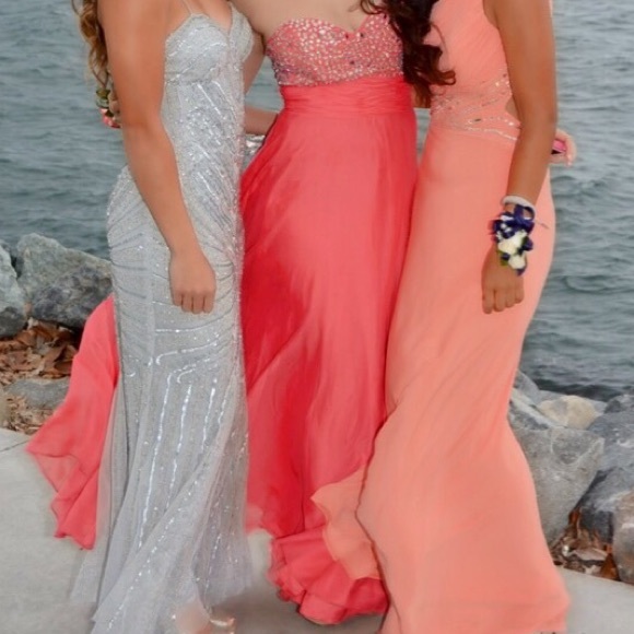 coral rhinestone prom dress