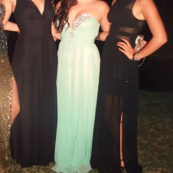 light blue prom dress with rhinestones