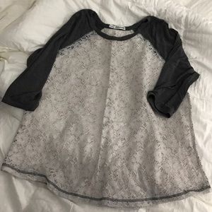 Maurice's-Grey 3/4 sleeve with White Lace