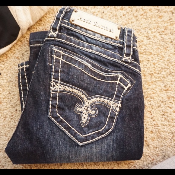 Bootcut, dark wash rock revivals.