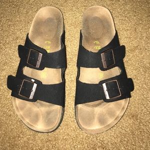 Black suede strap Birkenstocks 38