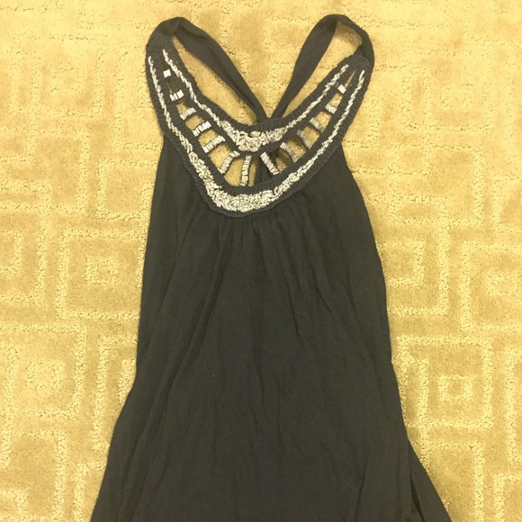 Black beaded collar knot back tank