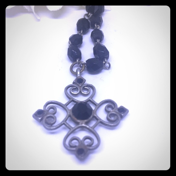 🎈SALE Silver Cross on Black Beaded Chain [JW-92]