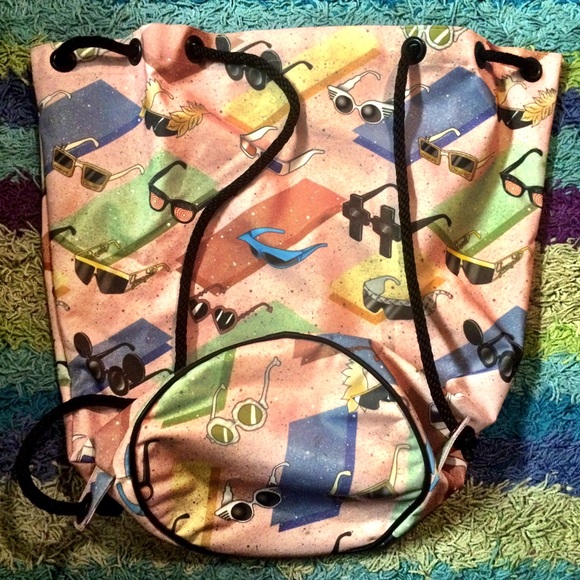 JEREMY SCOTT (of Moschino) Iconic Sunglasses Drawstring Barrel Bag Backpack