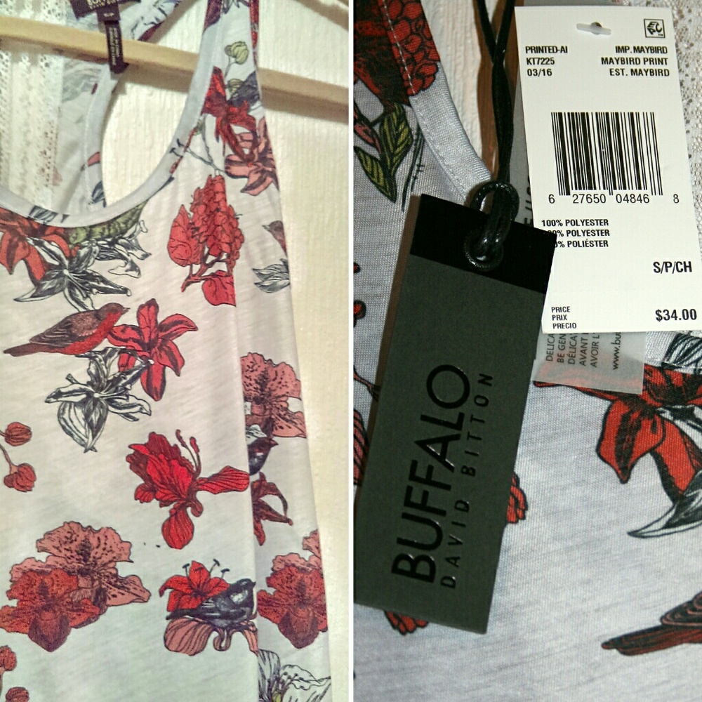 ⚡1 S LEFT⚡ BUFFALO Floral & Bird Tank w/ Lace NWT - Picture 6 of 8